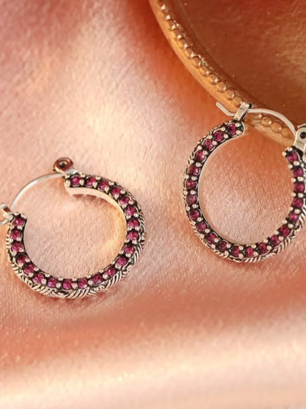 18K White Gold Womens 2ct Rose Red Ruby Gemstone Small Hoop Earrings New Jewelry